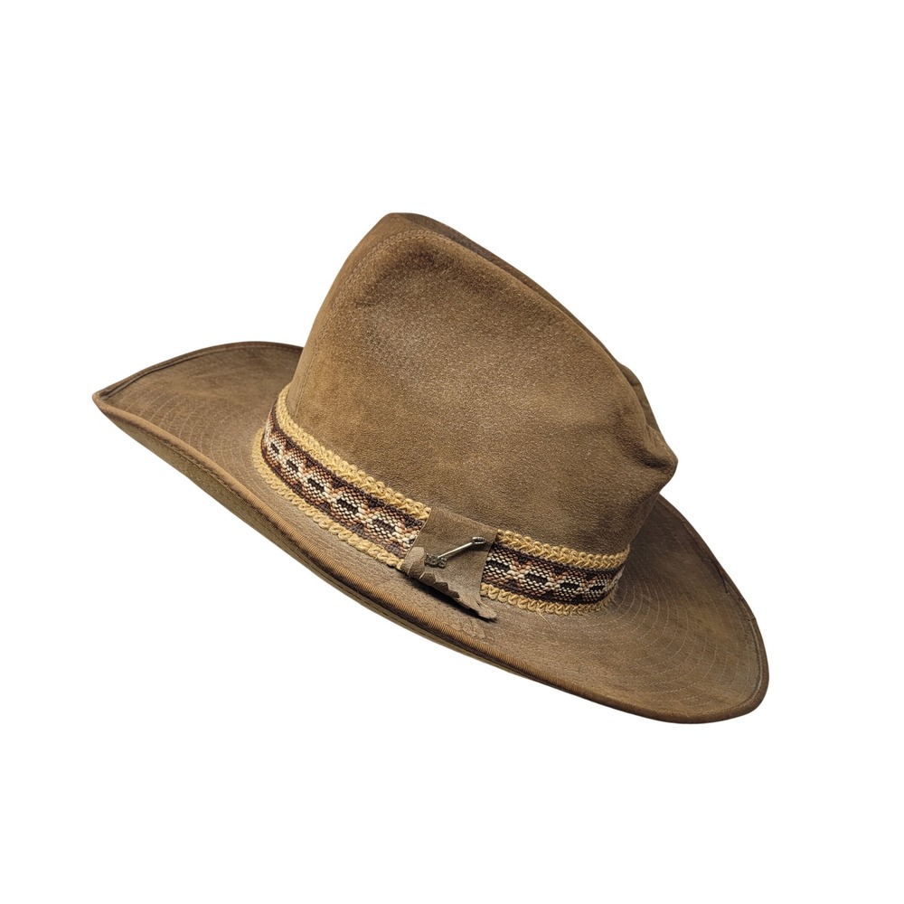 Vtg Stetson Brown Suede Leather Western Cowboy Hat Woven Band Sz 7 1/8 USA Rodeo